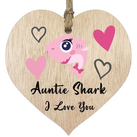 Auntie Shark - Light Wooden Heart Sign Plaque, Best Aunt Gifts From Niece or Nephew, Presents for Auntie, Gift For Aunty, Auntie Gifts, Auntie Presents