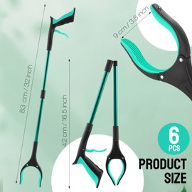 6 Pack Trash Grabber Reacher Tool for Elderly, 32" Foldable Trash Picker Upper Grabber Long Handy Mobility Aids Reaching Tool for Pick Up Stick Arm Extension Litter Claw Picker(Green Green)