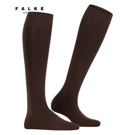 FALKE Women's Family Knee-High Socks Sustainable Cotton Black White More Colours Ladies Thin Long Sock Plain For All Seasons Work Or Casual Looks 1 Pair, Brown Dark Brown 5239