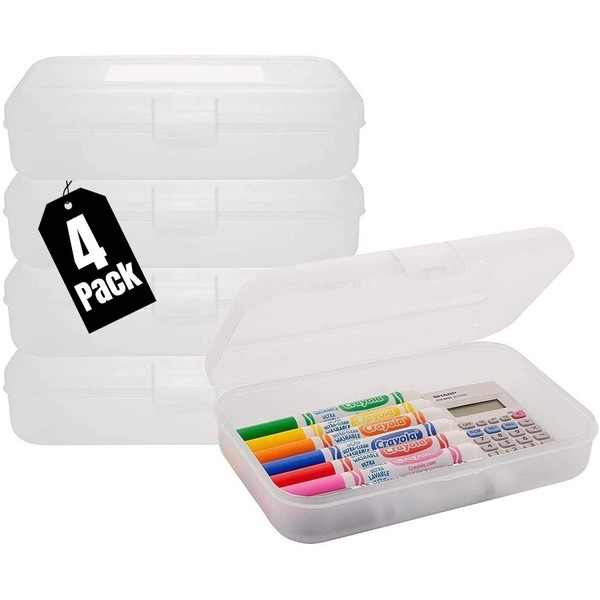 1InTheoffice Pencil Box, Translucent Clear (4 Pack)