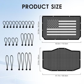 SunShade for 2024 2025 Jeep Wrangler JL/JLU 4XE Set - Front & Rear Mesh Sun Shade Top Cover Blocks UV Rays & Debris, Bikini JLkini Top Cover Fits 4-Door Unlimited, Hard & Soft Top Accessories(US Flag)