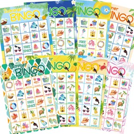 FANCY LAND Summer Bingo Game for Kids 24 Players Hawaiian Tropical Summer Luau Party Favors Supplies