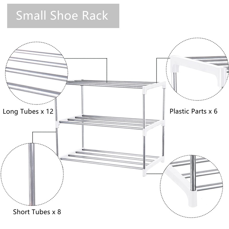 Fouews Small Shoe Rack, Narrow Stackable Shoe Shelf Organizer for