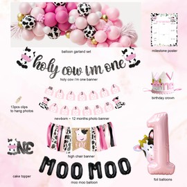 YJDFWAUT Cow First Birthday Party Decorations Party Supplies, Farm First Birthday Decorations, Holy Cow I'M One Birthday Decorations, First Birthday Decoration for Girl