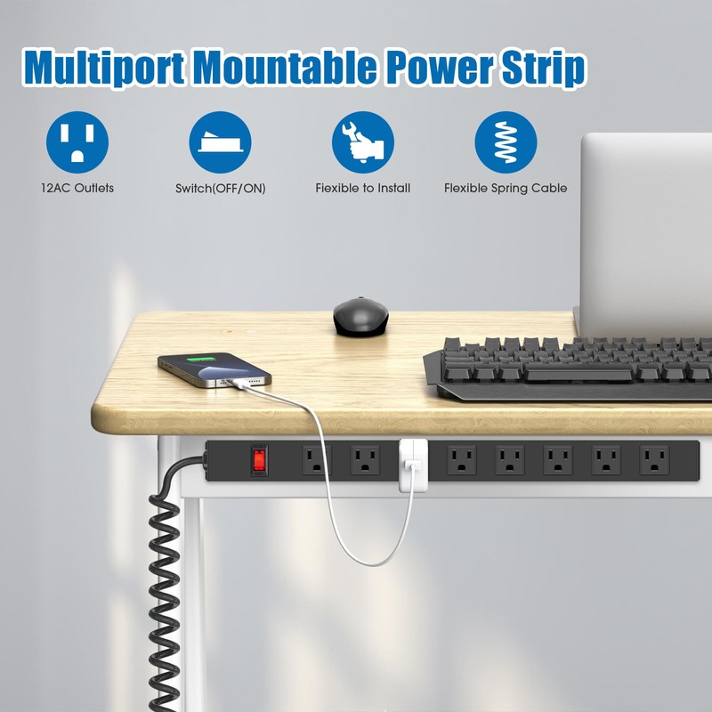 HHSOET 2 Pack 8 Outlet Metal Wall Mount Power Strip,