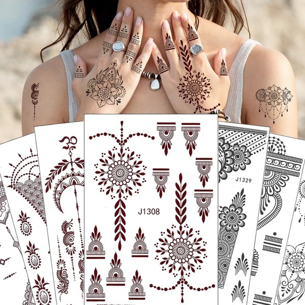 XMASIR Mehndi Temporary Temporary Tattoo Stickers Temporary Tattoo Temple Stickers