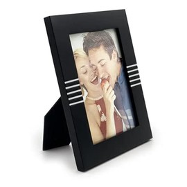 Porta Retrato, marco para fotos, de Madera, color Negro, modelo Rayado, 5x7