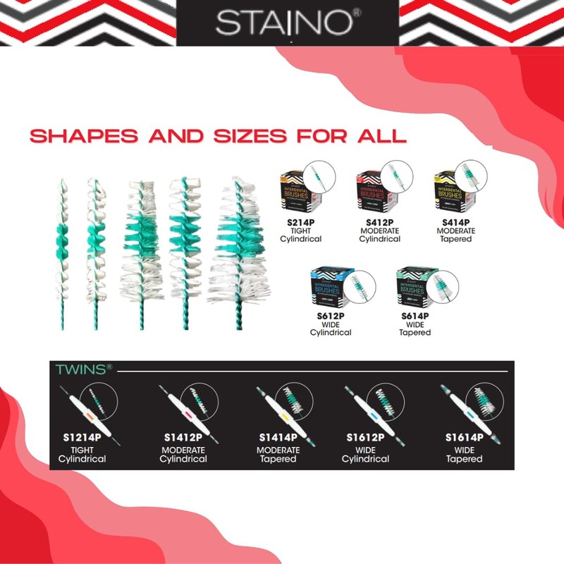 Staino Twins Interdental Brush Dual-Ended Travel Brush, Medium Cylindrical Brush,