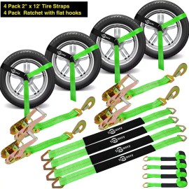 TREKASSY 8 Pack Axle Straps Heavy Duty Car Hauler Trailer Auto Tie Down Ratchet Tow Strap
