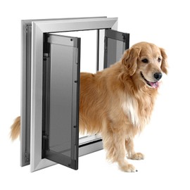 SmarketBuy Large Dog Door, Weatherproof Aluminum Dog Door with Automatic Closing Double Panels Easy to Install Pet Door for Large Dogs and Cats, Closing Panel Included