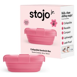 STOJO Collapsible Sandwich Box – 24oz, Reusable Food Storage Container, Silicone Bowl for Hot/Cold Food – Meal Prep, Lunch, Camping, Hiking – Dishwasher Safe (Set of 1, Peony)