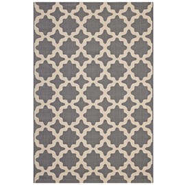 Modway Cerelia Moroccan Trellis 9x12 Indoor and Outdoor Area Rug in Gray and Beige