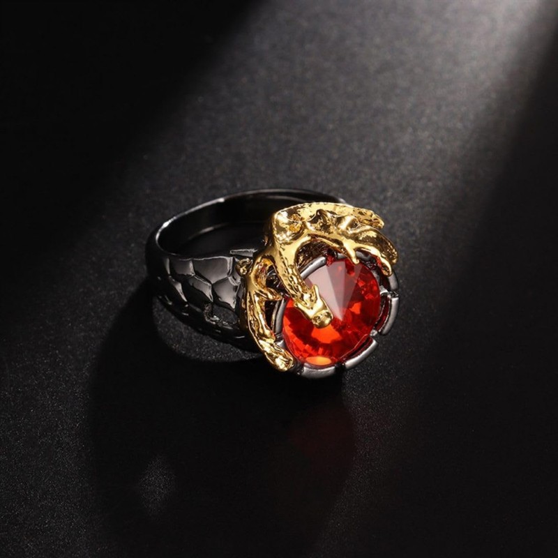 MayiaHey Red Stone Wing Dragon Ring, Rhinestone Dragon Claw Ring