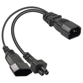 CERRXIAN 1FT C14 to C5 + Euro Y Splitter Power Cable, IEC 320 C14 Male to C5 + Euro Female AC Conversion Cable, Suitable for Computers, Projectors, Scanners, Printers etc