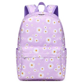 Kimwadalh Girls Backpacks for Elementary School, Large Capacity Purple Daisy Backpack for Teen Girls