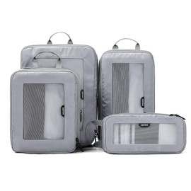 EPICKA TripCozy Compression Packing Cubes - 4 Set Durable Travel Organizer Bags with Mesh Top, Expandable Travel Accessories for Carry on, Luggage, Suitcase, Backpack (Light Grey)