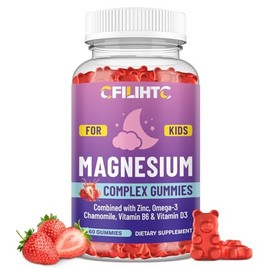 Kids Magnesium Gummies-Magnesium Glycinate Gummies for Kids Supplement-w/Zinc, Chamomile, Omega-3, Vitamin B6, D3 - for Sleep, Relaxation, Brain, Bone