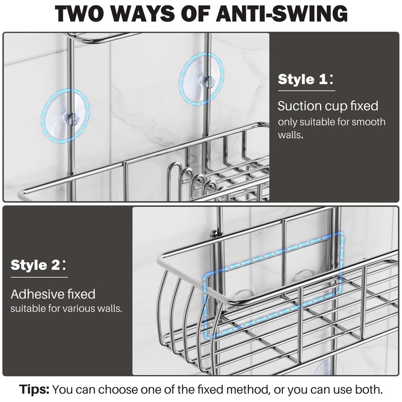 Epicano Anti-Swing Hanging Shower Caddy Stainless Steel 304, Over Head