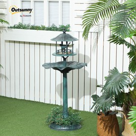 Outsunny 3 in 1 Garden Bird Bath Bowl Pedestal with Bird Feeder, Large Water Basin, Underneath Flower Planter, Green