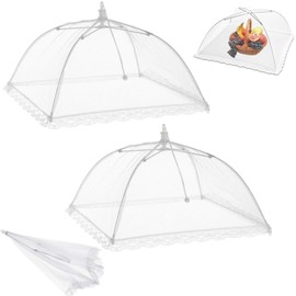 ZHjuju 2 Pack Pop-Up Mesh Food Covers Tent Umbrella – 12x12 Inches White, Reusable & Collapsible Bug Proof Food Dome for Outdoors, Picnics, BBQs, Parties, Keep Out Flies, Mosquitoes