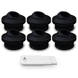 Aquamoto Black 1" Directional Flow Eyeball Inlet Jet, Standard 1-1/2" Thread, Pack of 6 Fittings with Installation Tool