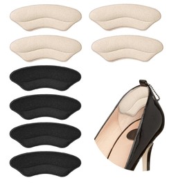 Comfwalk Heel Grip Cushion Pads - 4 Pairs, Self-Adhesive, Shoe Inserts for Loose Shoes, Snug Fit, Blister Prevention, Heel Comfort for Men and Women, Ideal for High Heels (Black & Beige, Lip-Shaped)