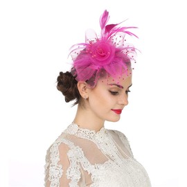 Fascinator Women's Organza Church Kentucky Derby British Bridal Tea Party Wedding Hat Summer Ruffle Hat(Hj4-Fuschia)