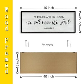 RLWangChao As for Me and My House We Will Serve the Lord Wall Decor 40"×15" Family Living Room Wood Framed Home Sign Joshua 24 15 Bible Verse Christian Plaque Hanging Wall Art (Black)