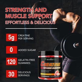 Creatine Gummies for Men & Women - 120 Count, 5000mg Creatine Monohydrate, Boosts Strength, Mass, Endurance & Focus, Muscle Builder & Pre-Workout Supplement