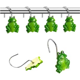 Grace life Set of 12 Frogs Design Shower Curtain Hooks Animal Style Resin Bathroom Hangers Rust Proof Rings Shower Curtain Hook
