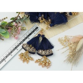 Feathers Creation Ltd Sew on Tassels garland for Curtain Edge Blouse Latkan Wedding Dress Tassel Sold per Pair 5 inch Inch Long (Navy Blue)