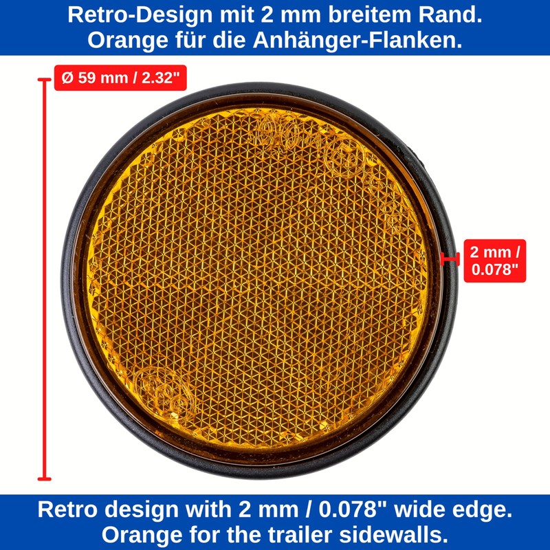 4 Pack Orange Round Reflectors with Black Trim Diameter 59mm