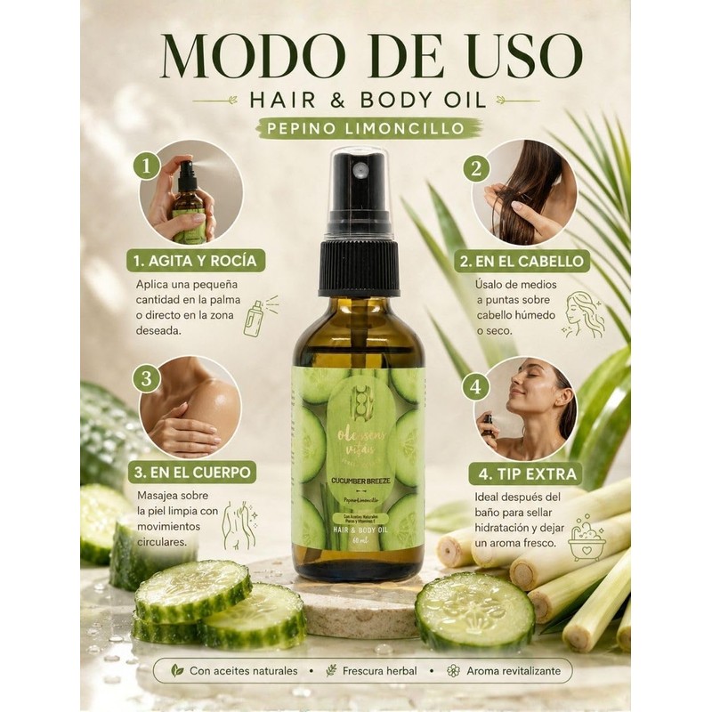 Óleum Vitae Aceite Para Cabello-cuerpo Cucumber Breezze 60 ml