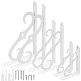 Tanstic 2 Pack 5 Inch Decorative Shelf Brackets, Heavy Duty Metal Wall Mounted Floating Shelf Bracket, L Shape Corner Brace Shelf Support Angle Brackets with Screws for DIY Open Shelving (White)