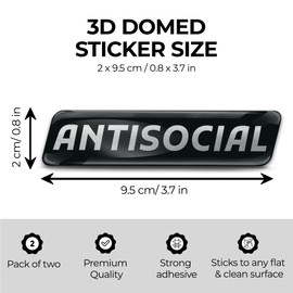 Biomar Labs 2 x 3D Gel Silikon Lustig Aufkleber Stoßstange Aufkleber Abziehbilder Emblem Tuning für Auto Motorrad Helm Fahrrad Antisocial Schwarz Silber KS 137