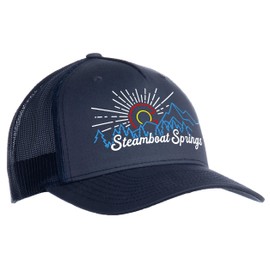 Ann Arbor T-shirt Co. Steamboat Springs, CO Cap - Colorado Rocky Mountain West Hiking, Camping Baseball Hat for Men & Women (Blue, One Size)