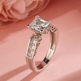 Jeulia Women's Eternity Diamond Engagement Ring: Sterling Silver Princess Cut 4 Prong Cubic Zirconia Rings Anniversary Infinity Jewellery with Gift Box, Sterling Silver