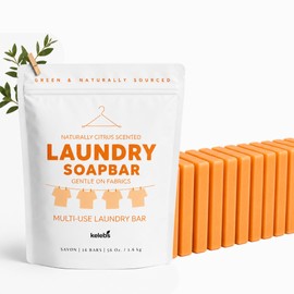 KELEBS Laundry Soap Bar – Family Pack (16 Bars) – Natural Citrus Formula with Organic Ingredients – Stain Remover for Delicate Clothes, Underwear, Collars