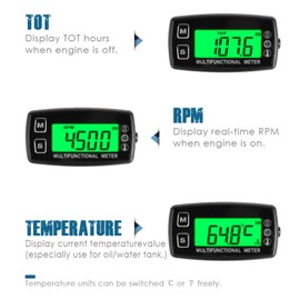 Runleader Digital Oil Water Temperature Meter Real-time RPM Display Alarm Temperature and RPM Working Time Recording for Lawn Mower Generator Dirt Bike Outboard Motor Scooter Compressor