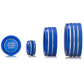 For Toyota Tundra Sequoia 2025-2022 One-touch start button cover/ring Driving mode, rearview mirror adjustment, volume adjustment knob cover interior decoration 5-piece set (14-inch screen, blue)