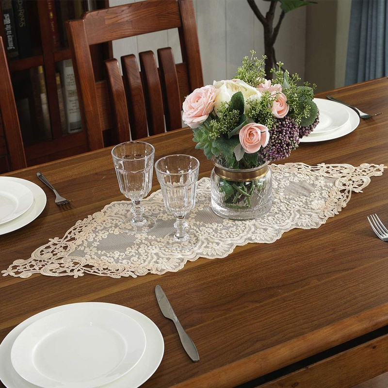 ARTABLE Camino de mesa rectangular de macramé de encaje bordado