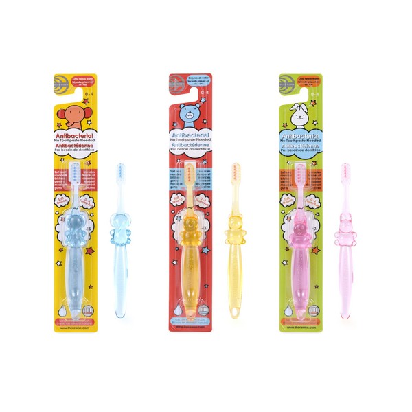3 Pack - Naturally Antibacterial Childrens Toothbrush - No Toothpaste Required, Just Brush & Rinse With Water - Safe for babies, toddlers & kids aged 0-5 - 3 fun animal designs