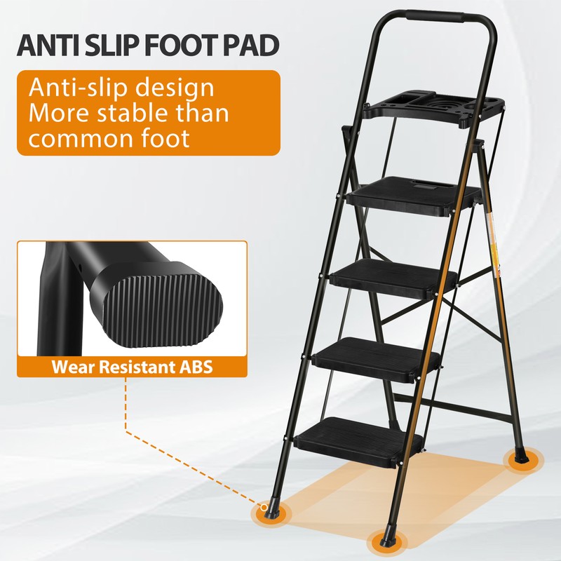SEGAWE 4 Step Ladder with Tool Platform Anti-Slip Sturdy &
