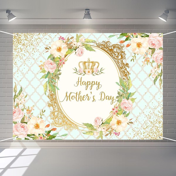 Joliaco Happy Mother's Day Backdrop Floral Gold Dots Mother's Day