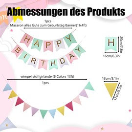 Geburtstagsdeko Mädchen, Macaron-Farbene Party-Dekoration mit Girlande und Papierfächern, Wiederverwendbare Kindergeburtstag Deko für Indoor und Outdoor Feiern, Geburtstagsdeko Frauen