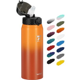 Fanhaw 24 Oz Stainless Steel Insulated Sports Water Bottles with Straw for Kids, Men and Women (Yellow Orange)