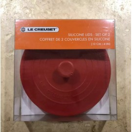 Le Creuset Set of 2 LE CREUSET Flame & Cerise Red 4" Silicone Knob Storage Lids BPA Free