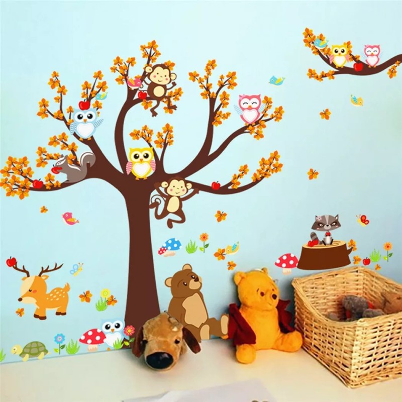 DaraBaby Vinil Decorativo Sala O Habitación Bosque Con Búhos Y