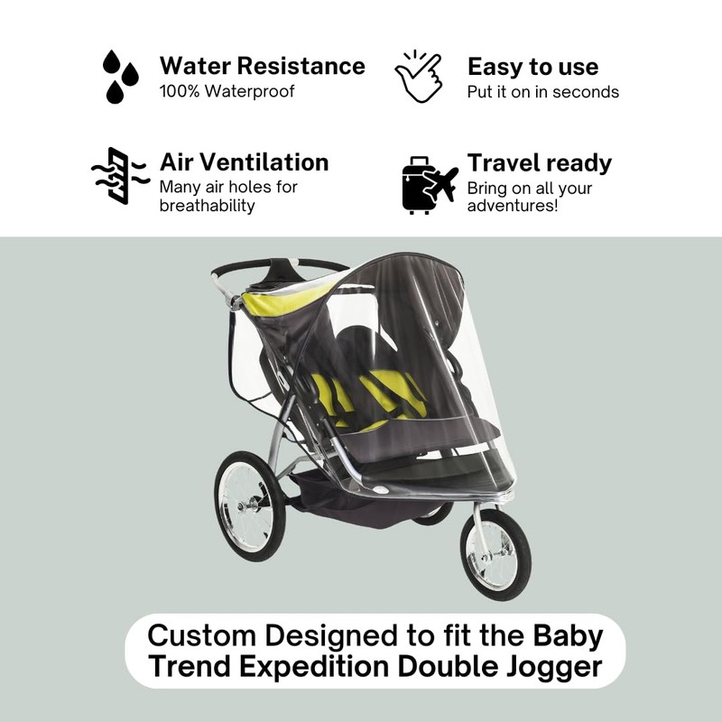 SASHA'S Double Rain Cover for Baby Trend Expedition Double Jogger