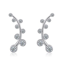 Ginger Lyne Collection Curved Leaf Shape Sterling Silver Clear CZ Stud Earrings or Ear Wrap